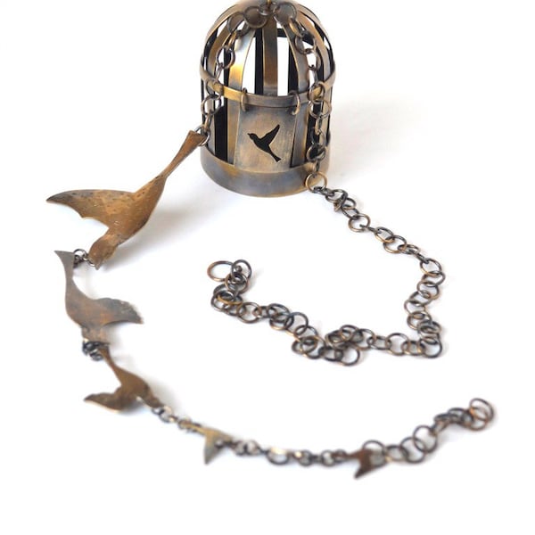 Free as a Bird - Brass Birdcage Necklace