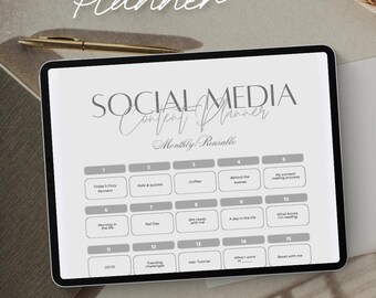 Maandelijkse contentplanner | Gezellige contentkalender voor sociale media | 30 dagen aan haspelideeën | Digitale download