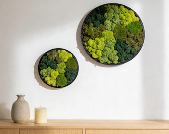 Moosbild Hexagon/Runder Bilderrahmen mit Rentiermoos/Islandmoos individuell anpassbar, Geschenk Ideen