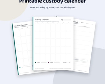 Printable Custody Calendar | Monthly Co-Parenting Calendar, Weekly Exchange Schedule + Year at a Glance | Letter A4 PDF