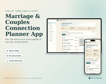 Couples Planner App, Marriage Connection Planner, Weekly Check-in, Shared Goals, Gratitude Journal, Offline HTML Digital Download