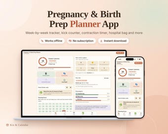 Pregnancy Planner App, Birth Prep Checklist, Hospital Bag, Kick Counter, Contraction Timer, Birth Plan, Offline HTML Digital Download