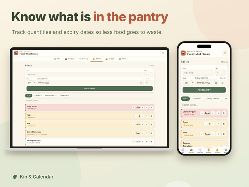Family Meal Planner Pro App, Recipe Organizer, Auto Grocery List by Aisle, Pantry Inventory, Grocery Budget Tracker, HTML Download image 7