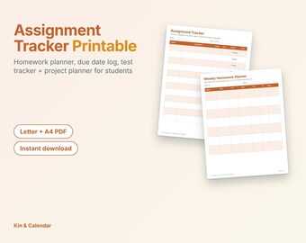 Assignment Tracker Printable | Homework Planner, College Assignment Tracker, Due Date Log, Student Study Planner | Letter A4