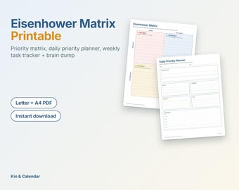 Eisenhower Matrix Printable | Priority Matrix, Daily Priority Planner, Weekly Task Tracker, Brain Dump | Letter A4