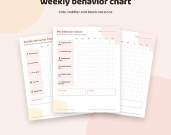 Weekly Behavior Chart for Kids Printable | Good Behavior Reward Chart with Pictures for Toddlers + Blank Chart | Letter A4 PDF