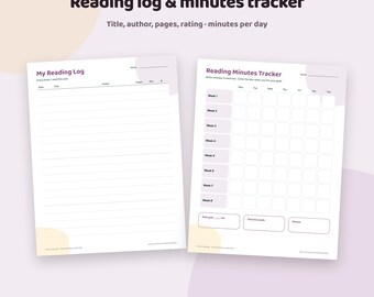 Reading Tracker Printable for Kids | Book Log with Star Rating + Daily Reading Minutes Chart | School Reading Log | Letter A4 PDF