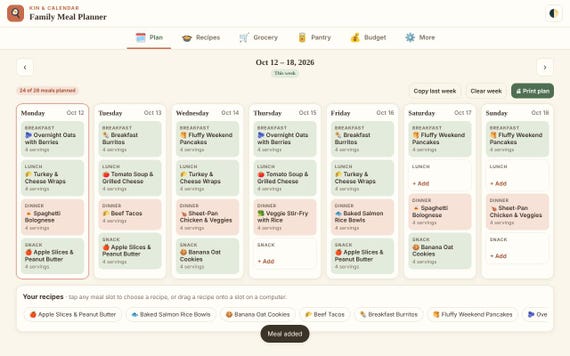 Family Meal Planner Pro App, Recipe Organizer, Auto Grocery List by Aisle, Pantry Inventory, Grocery Budget Tracker, HTML Download