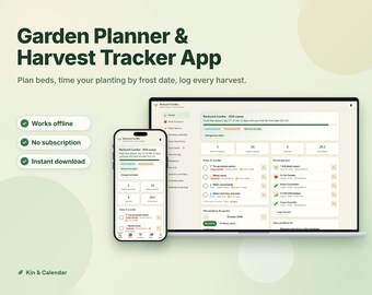 Garden Planner & Harvest Tracker App, Planting Calendar by Frost Date, Bed Layout, Seed Inventory, Garden Journal, Offline HTML Download