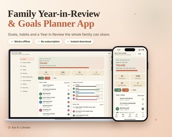 Family Goals Planner App, Year in Review, Habit Tracker, Word of the Year, Goal Setting, Offline HTML Digital Download