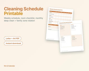 Cleaning Schedule Printable | Weekly Cleaning Checklist, Daily Routine, Monthly Deep Clean, Family Zone Rotation | Letter A4