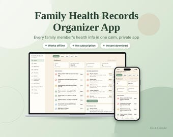 Family Health Records Organizer App, Medical Records Tracker, Medication Schedule, Vaccine Log, Offline HTML Download