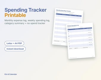 Spending Tracker Printable | Monthly Expense Log, Weekly Spending Tracker, Category Summary, No Spend Tracker | Letter A4