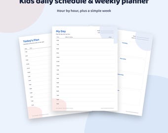 Kids Daily Schedule Printable | Hourly Visual Schedule 6am to 9pm + Kids To Do List | Daily Planner for Kids | Letter A4 PDF