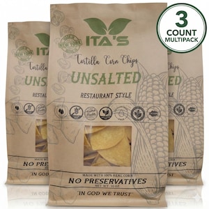 Ita's Unsalted Tortilla Corn Chips | Small Batch, Non-GMO, Vegan Snack (3 Count Multipack)