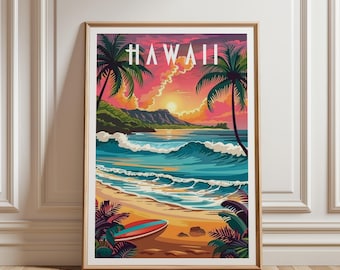 Hawaii Retro Travel Poster | Mid-Century Coastal Beach Print