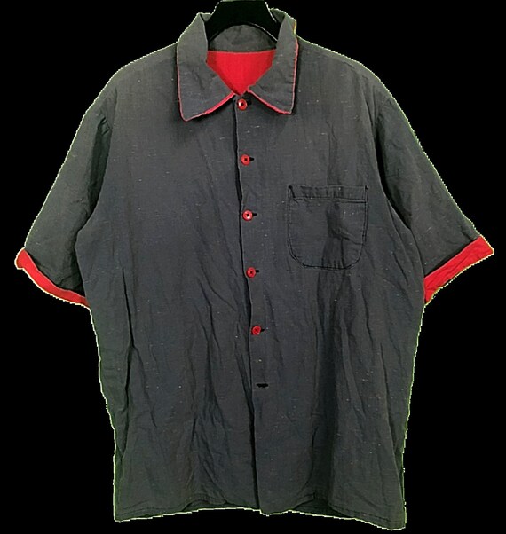 VTG 40s 50s Atomic Fleck Blue Red Shirt Mens SZ XL