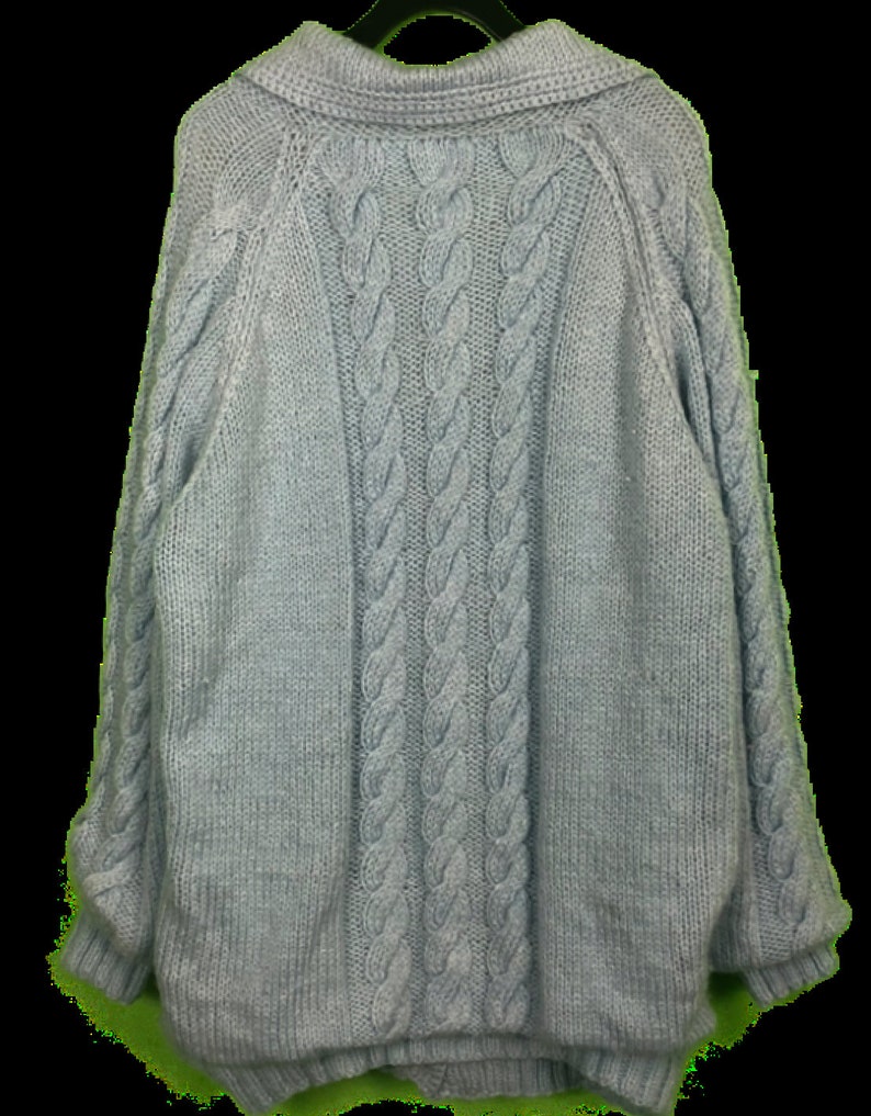 VTG 80s Lined Thick Baby Blue Wool Cable Knit Cardigan Mens SZ XL Street Wear A9