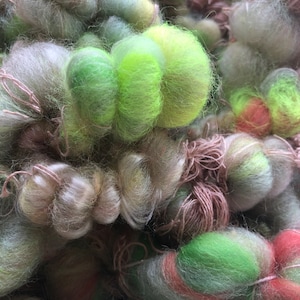 Yay-rn Chunky Bobbled Art Yarn in Light Greens and Pinks and Recycled Macrame Cord, 5.5 yards, 3.7 oz