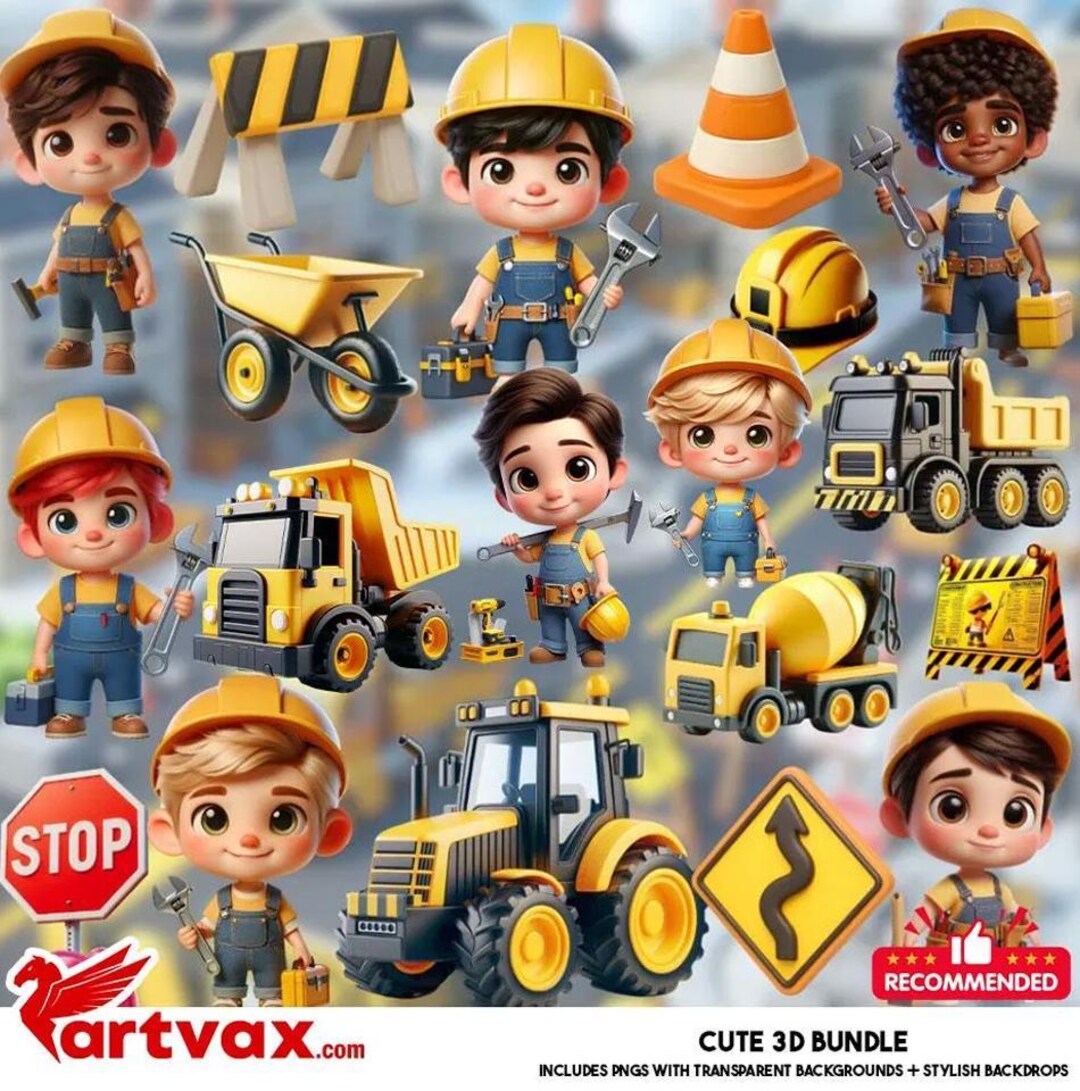 Construction Worker PNG Bundle | 3D Little Builder Clipart | Dump Truck ...