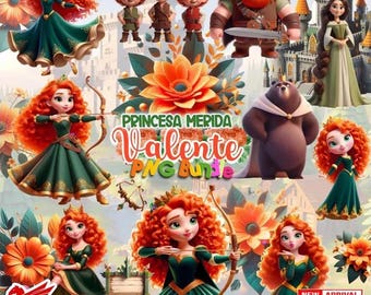 Princess Merida 3D PNG Bundle | Brave Inspired Clipart | Merida Queen Elinor King Fergus PNG | Digital Download | Brave Birthday Party Decor