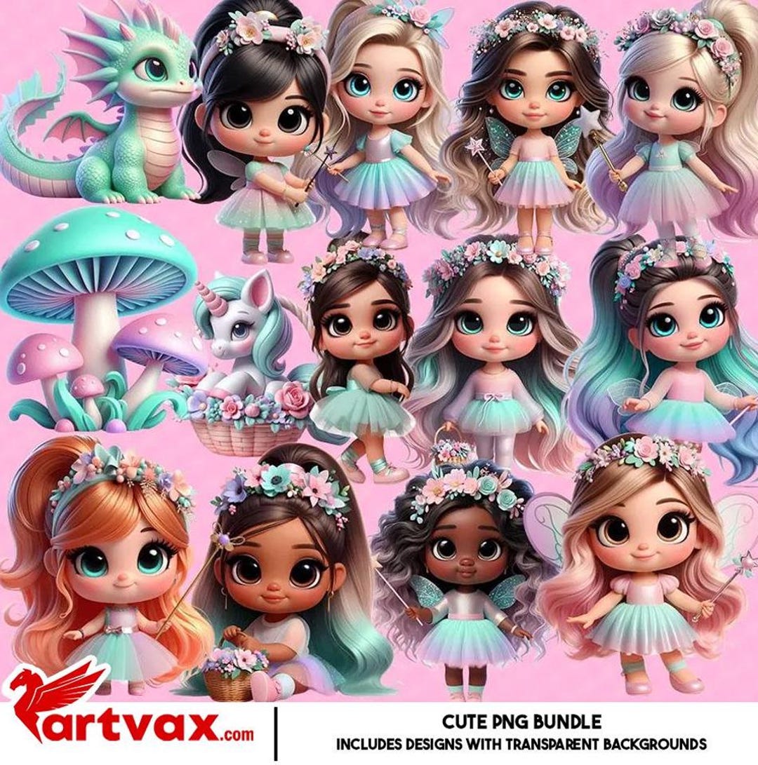 3D Fairy Clipart Bundle | Cute Princess Fairy PNG | Magic Dragon ...