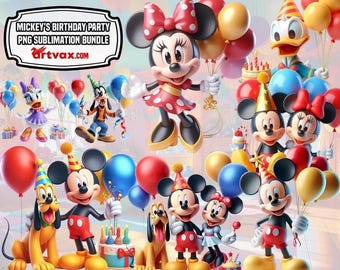 Mickey Birthday Clipart Bundle | 3D Mickey & Minnie Party PNG | Donald Duck Goofy Pluto | Birthday Sublimation Png | Digital Download