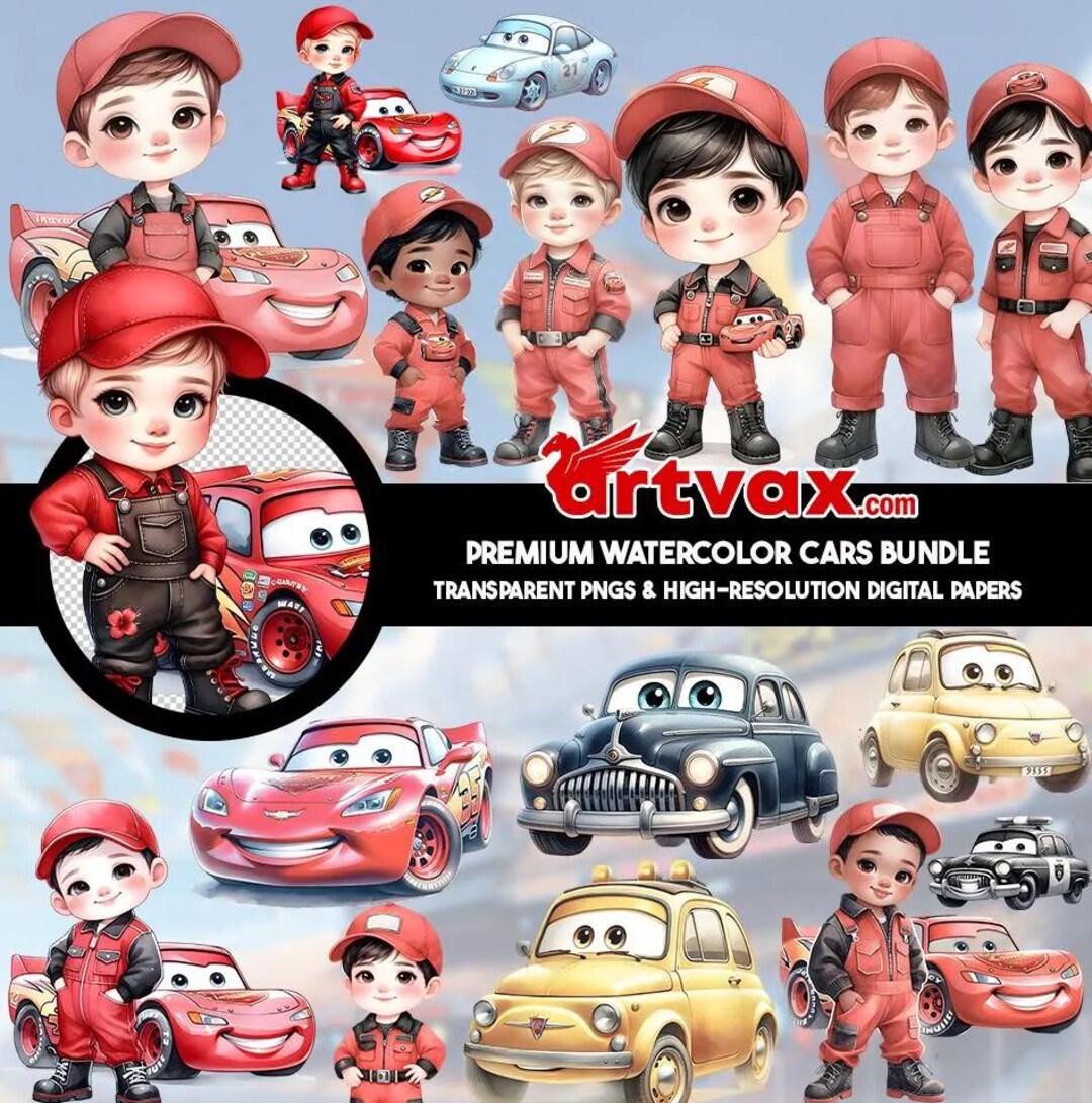 Watercolor Cars PNG Bundle | Lightning Racing Car Sublimation | Cute ...