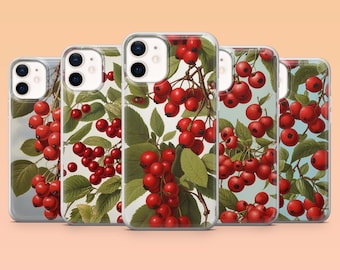 Red Berry Phone Case Botanical Hawthorn Cover for iPhone 17 Pro, 16, 15, 14, 13, 12 Samsung S25, S24, S23, S22, A56, A55 Pixel 10 Pro, 9, 8