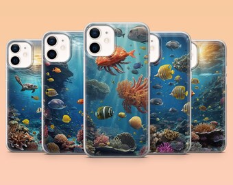 Ocean Phone Case Fish Coral Reef Sea Cover for iPhone 17 Pro, 16, 15, 14, 13, 12 Samsung S25, S24, S23, S22, A56, A55 Pixel 10 Pro, 9, 8