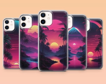 Synthwave Phone Case Vaporwave Sunset Cover for iPhone 17 Pro, 16, 15, 14, 13, 12 Samsung S25, S24, S23, S22, A56, A55 Pixel 10 Pro, 9, 8