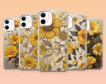 Yellow Floral Phone Case Botanical Vintage Cover for iPhone 17 Pro, 16, 15, 14, 13, 12 Samsung S25, S24, S23, S22, A56, A55 Pixel 10 Pro, 9