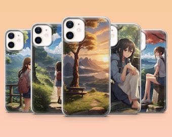 Anime Landscape Phone Case Japanese Girl Cover for iPhone 17 Pro, 16, 15, 14, 13, 12 Samsung S25, S24, S23, S22, A56, A55 Pixel 10 Pro, 9, 8