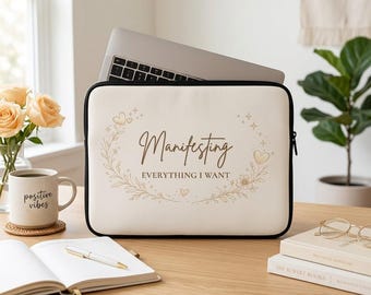 Funda para portátil "Manifestando todo lo que quiero", funda estética para portátil, funda boho neutra para portátil, funda bonita para MacBook, regalo para ella.