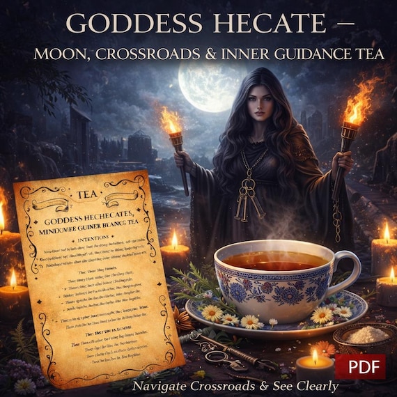 Goddess Hecate Moon, Crossroads & Inner Guidance Tea Ritual | Decision Clarity, Intuition and Shadow Work | Witchcraft Grimoire PDF