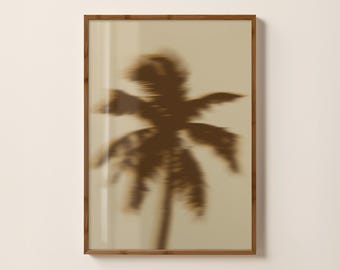 Palm Tree Shadow Print, Beige Brown Botanical Shadow Wall Art, Modern Minimalist Printable Decor