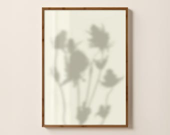 Neutral Botanical Shadow Print, Abstract Floral Shadow Printable, Modern Minimalist Wall Decor