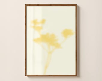 Yellow Botanical Shadow Print, Warm Neutral Abstract Nature, Sunlight Floral Shadow Modern Printable Decor
