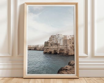 Italian Town Polignano a Mare Art Print, Mediterranean Coastal Photography (Digital Printable)