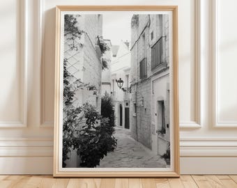 Black and White Italian Street Photography – South Italy Town Wall Art ( Digital Printable)