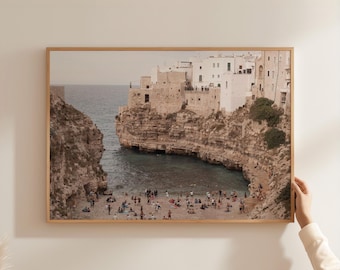 Mediterranean Coastal Cliffside Town Print, Italian Seaside Photography (Digital Download)