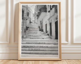 South Italian Staircase Black and White Photography, Mediterranean Old Town Street Print (Digital Download)