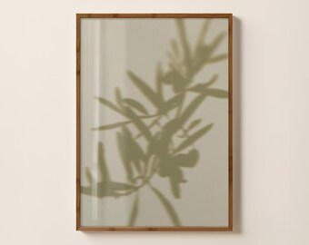 Olive Branch Shadow Print, Minimalist Botanical Wall Art, Neutral Mediterranean Nature  Printable Decor