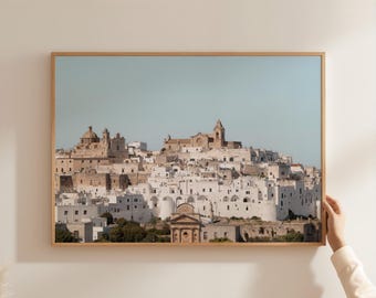 Ostuni Italy Wall Art Printable, White City Architecture Print, Puglia Travel Photography