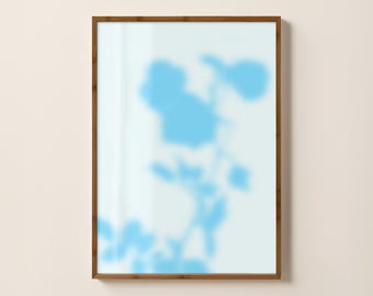 Blue Floral Shadow Print, Abstract Botanical Wall Art, Neutral Modern Printable Decor