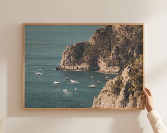Capri Coastal Landscape Art Print, Boats Photography (Digital Download)