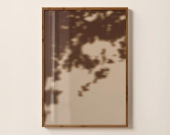 Botanical Shadow Print, Neutral Minimalist Wall Art, Beige Brown Nature Art, Modern Printable Decor
