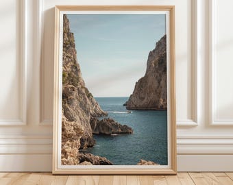 Capri Coast Cliff Print, Italian Coastal Boat Photography (Digital Download)