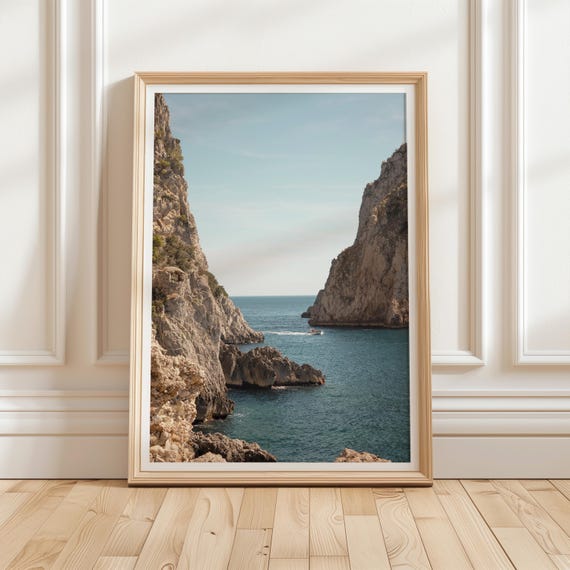 Capri Coast Cliff Print, Italian Coastal Boat Photography (Digital Download)