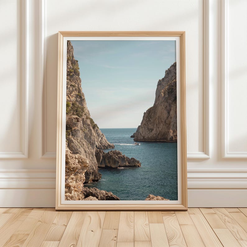 Capri Coast Cliff Print, Italian Coastal Boat Photography (Digital Download) image 1